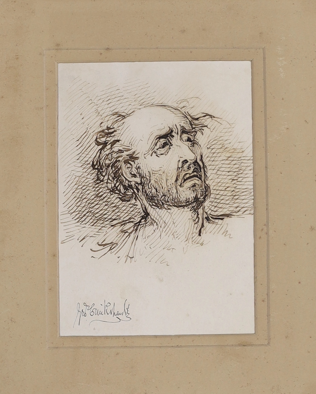 Manner of George Cruickshank (1792-1878) Old Master style pen and ink, Study of a figure, 18 x 12cm, bears signature, unframed